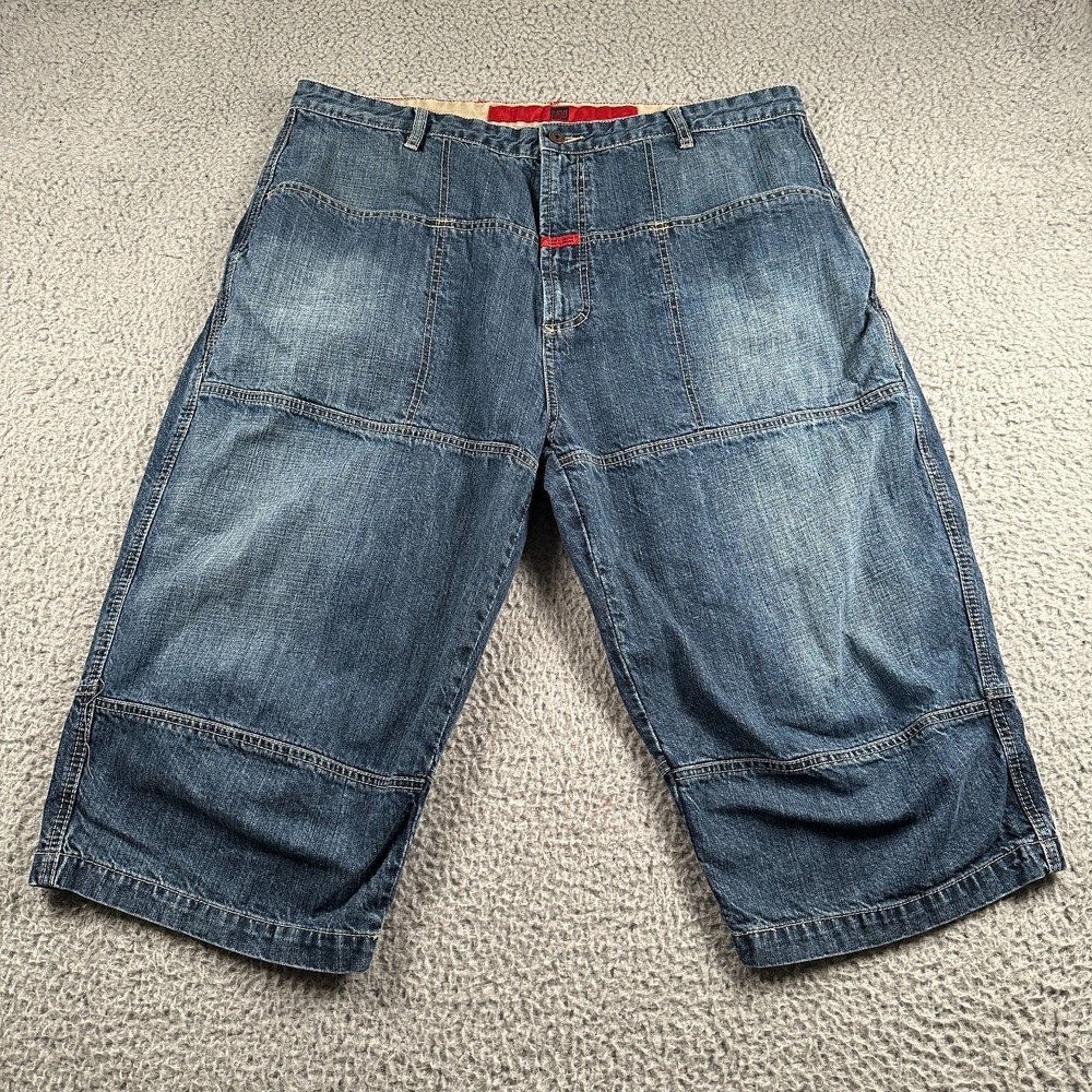 Vtg Marithe‎ Francois Girbaud Shorts Mens 40 Blue 90s Baggy Denim Jean Y2K Faded
